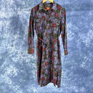 Joe Fresh Olive Green Paisley Floral Shirt Dress Sz S